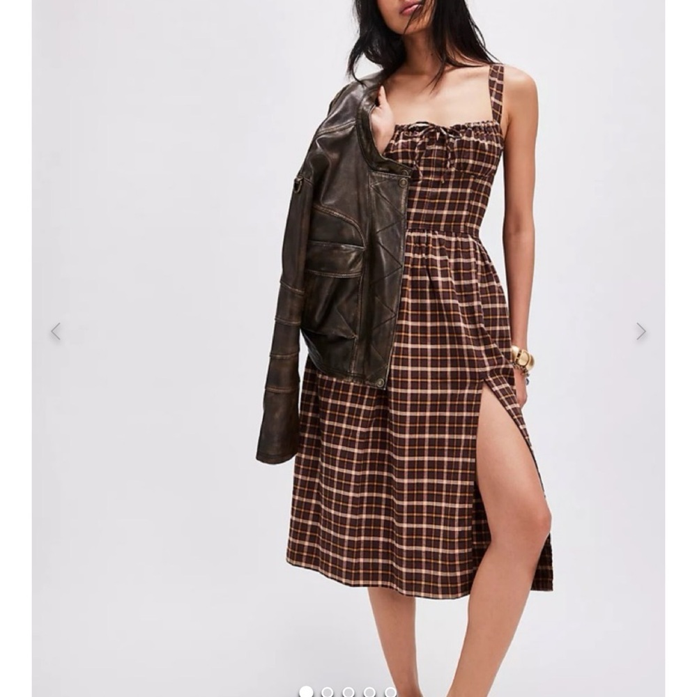 Free people brown plaid dress- L